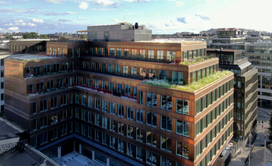 Blommande biotoptak intill medborgarplatsen